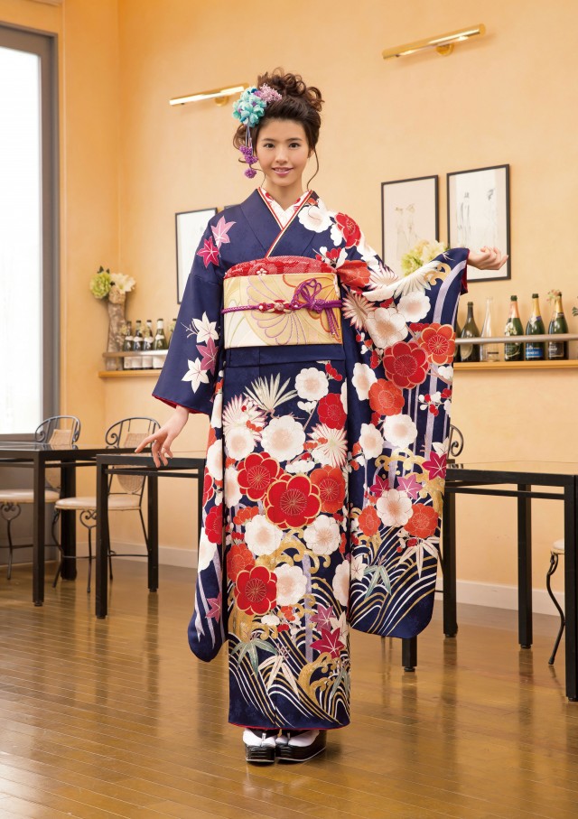 佐藤貸衣裳店の振袖 /紺色/赤色/古典/梅柄/ 紺*☆花柄 | My振袖