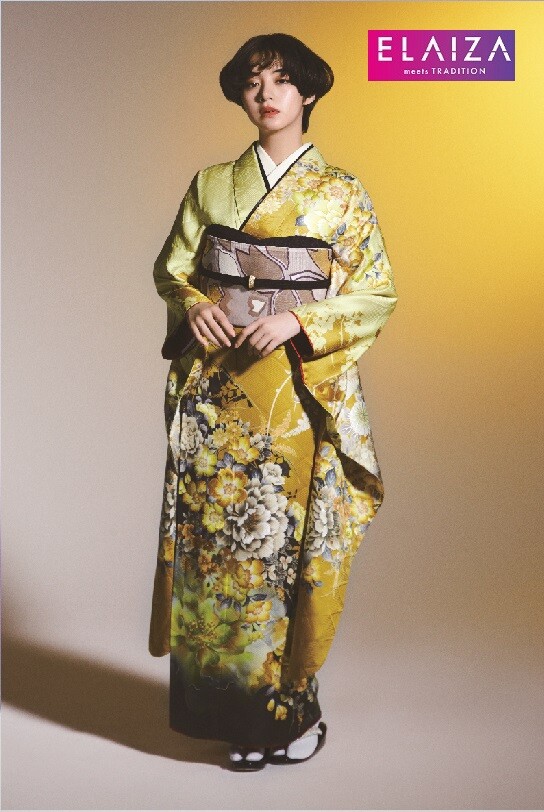 振袖かとうの振袖 /黄色/ゴールド色/クール/花柄/ 池田エライザ | My振袖