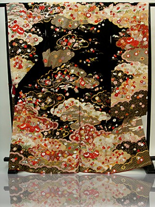 手刺繍振袖　プレミアム　fu627 黒　雲どり_振袖_4539