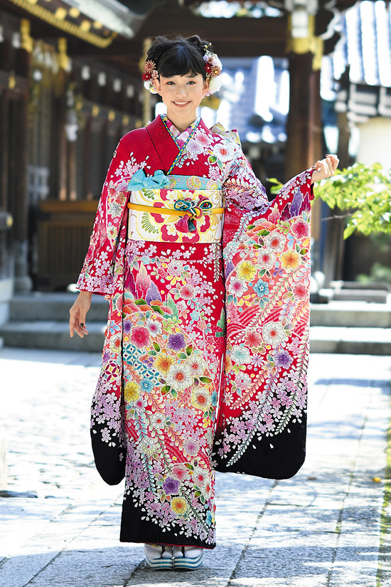 京都室町なないろやの振袖 /赤色/紫色/古典/桜柄/ 舞姫 MS281 | My振袖