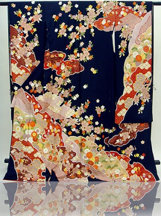 手刺繍振袖　プレミアムfu622　紺　雪輪_振袖_5749