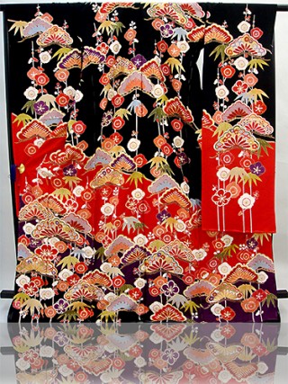 手描京友禅振袖　fu305　黒赤　松竹梅_振袖_5753