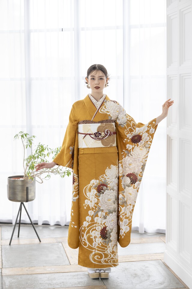 オンリーワンフォトスタジオの振袖 /オレンジ色/古典/牡丹柄/ Callisto