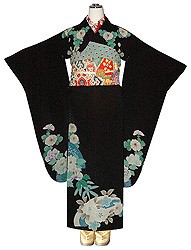 黒縮緬地桜に牡丹菊付下文様振袖_振袖_1770