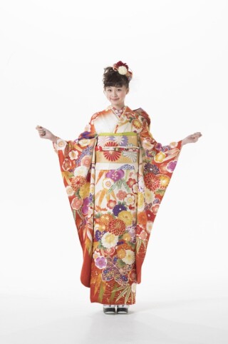 yumiyumi　オレンジ×ベージュ　花柄_振袖_57738
