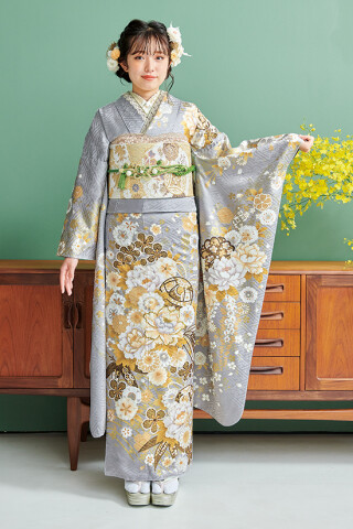 振袖　刺繍　花　鞠　楽器　ネイビー系　晴れの日　成人式　着物　042w d 振袖6点セット 晴れの日 金駒刺繍 赤 成人式 着物 064w p｜Yahoo