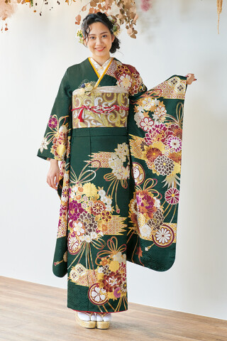 山善 呉服のいさじの振袖 /緑色/古典/花柄/ 緑系古典柄振袖 | My振袖