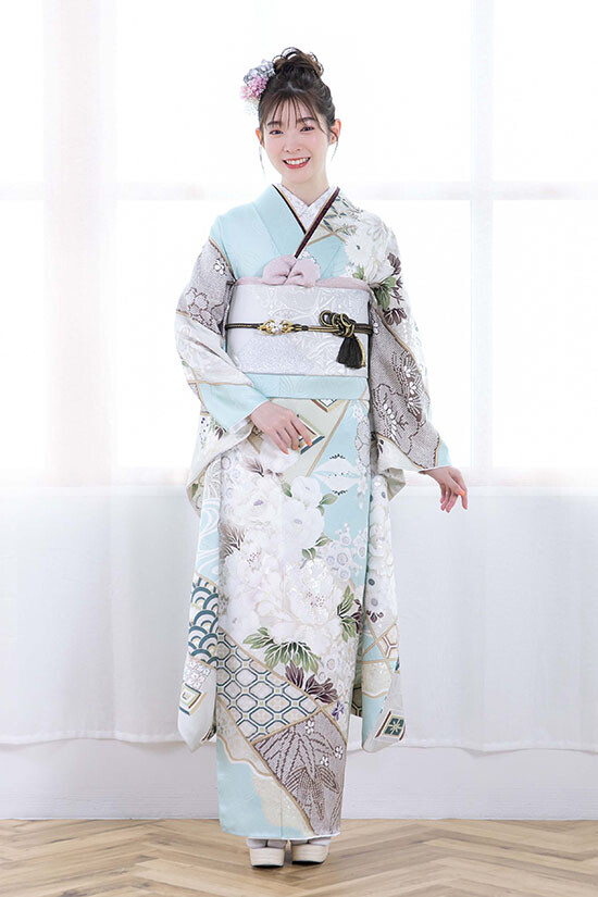 きもの処 美のりの振袖 /水色/白色/古典/牡丹柄/ 2024年新作振袖 | My振袖