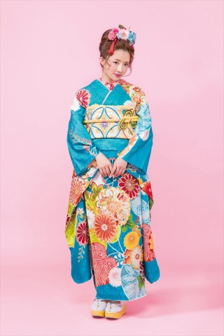 青地菊に橘古典柄振袖_振袖_43210