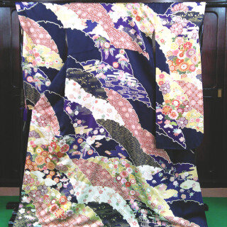 ち257　紺　雪輪　菊_振袖_60754