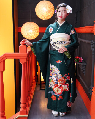 OLD＆NEW　グリーン　雪輪　松竹梅_振袖_61051