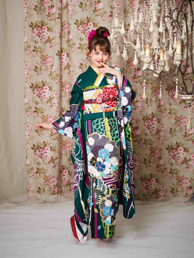 スタジオマックス深谷店の振袖 /緑色/その他色/レトロ/縞柄/ IT-607