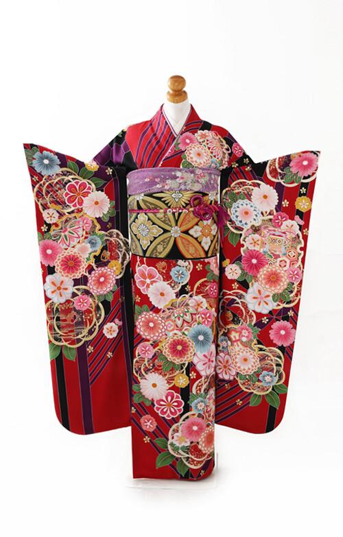 マ*ス様 大衆演劇 着物 振袖 赤 花柄刺繍 スタジオマックス太田店の振袖 /赤色/その他色/レトロ/花柄/ AL018