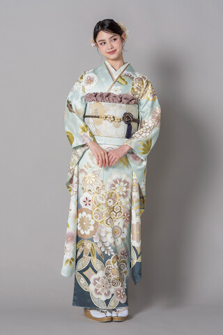 ≪美品≫ mianmama25 振袖のみ 【857】 やまだの振袖 /水色/古典/松竹梅柄/ No.F-810 | My振袖