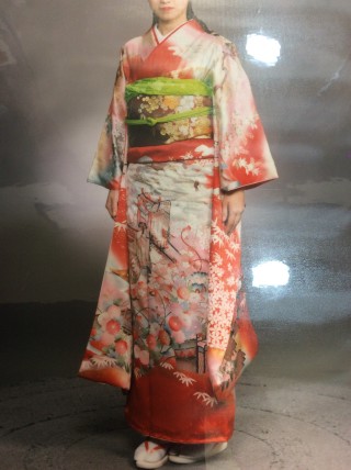 FN11898a 早い者勝ち！着物 振袖 正絹 御所車 花柄 162〜172cm TAKAZENの振袖 /白色/赤色/古典/牡丹柄/ 最新作正統派古典 白/赤