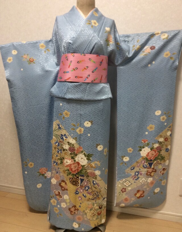 ドレス21の振袖 /水色/その他色/エレガント/牡丹柄/ 水色 牡丹、桜柄