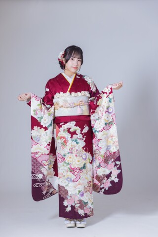 深い赤に舞う白の桜と菊｜可懐で華やかな王道の華古典振袖_振袖_46479