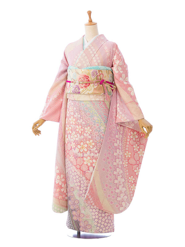 まきやす 岡崎店の振袖 /ピンク色/紫色/エレガント/桜柄/ 5S850 正絹