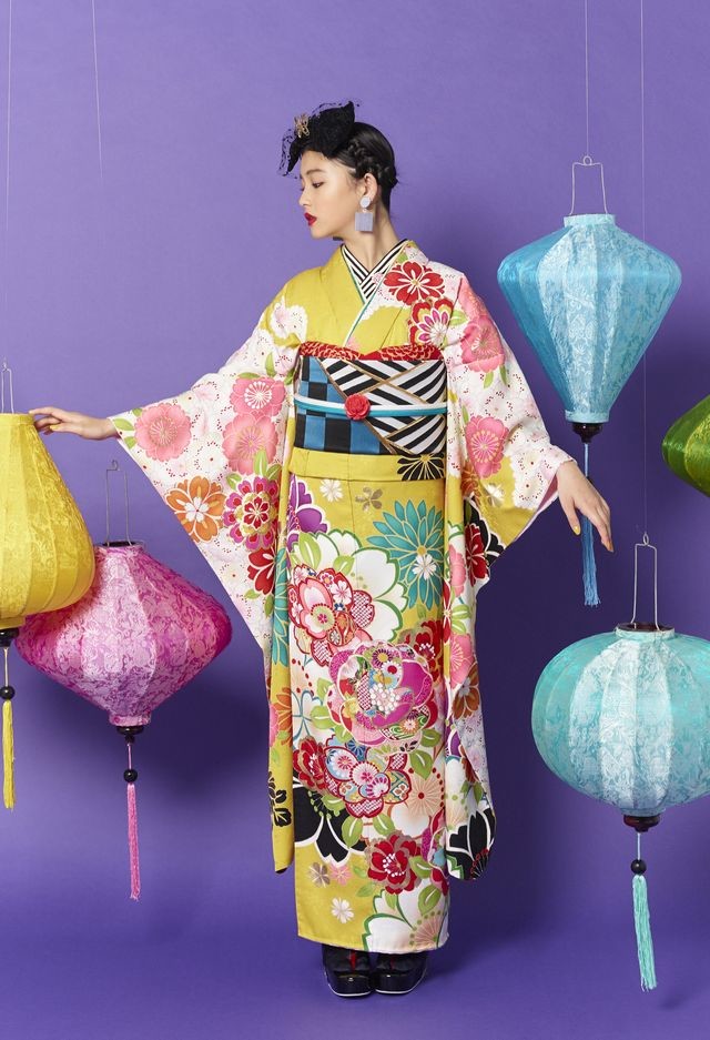 ブライダルセンター雅の振袖 /黄色/ピンク色/古典/桜柄/ No1186