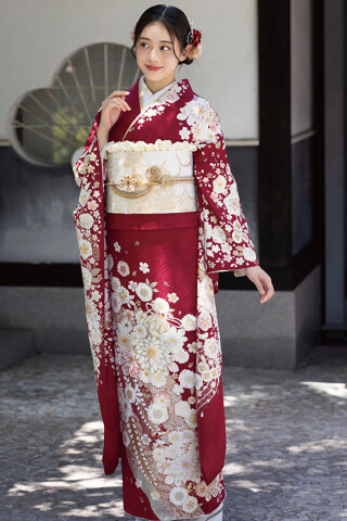 創業大正12年（株）池田屋の振袖 /白色/黄色/古典/扇面柄/ 振袖No