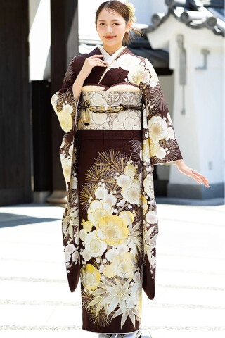 創業大正12年（株）池田屋の振袖 /白色/黄色/古典/扇面柄/ 振袖No