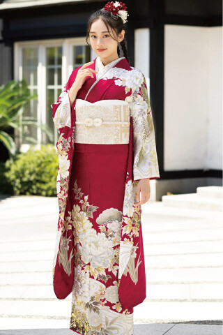 創業大正12年（株）池田屋の振袖 /白色/黄色/古典/扇面柄/ 振袖No