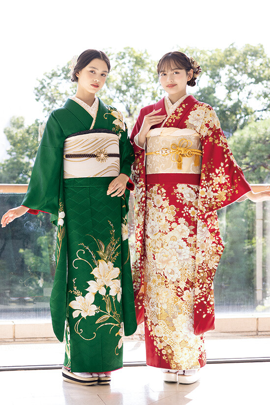 創業大正12年（株）池田屋の振袖 /緑色/エレガント/百合柄/ 振袖No