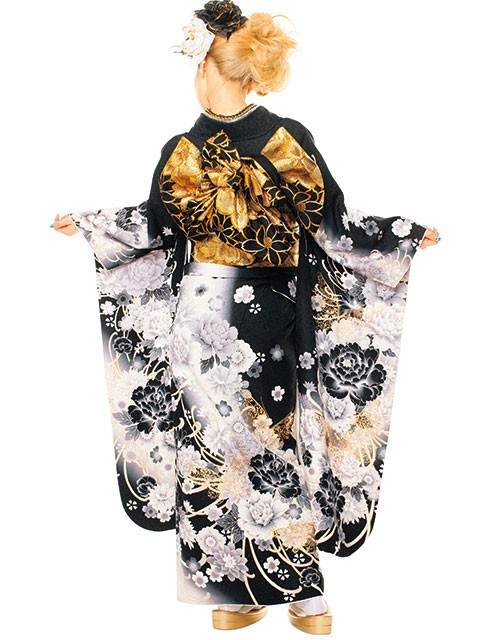 PA－ru－LE（パルレ）津の振袖 /黒色/クール/花柄/ 着物ageha 荒木