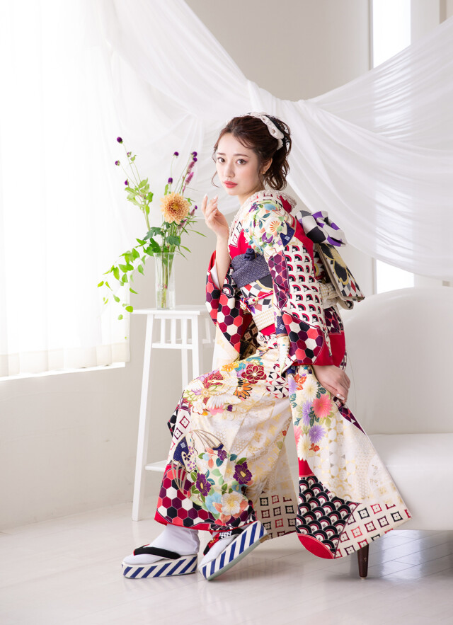 セゾンふりそで館の振袖 /ピンク色/古典/鶴柄/ 03620MAF-207くれない鶴