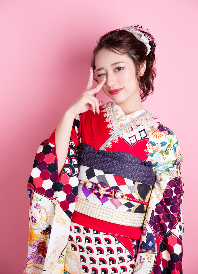 セゾンふりそで館の振袖 /ピンク色/古典/鶴柄/ 03620MAF-207くれない鶴