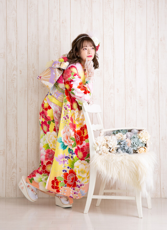 セゾンふりそで館の振袖 /黄色/ピンク色/キュート/桜柄/ 02953ROLA 05