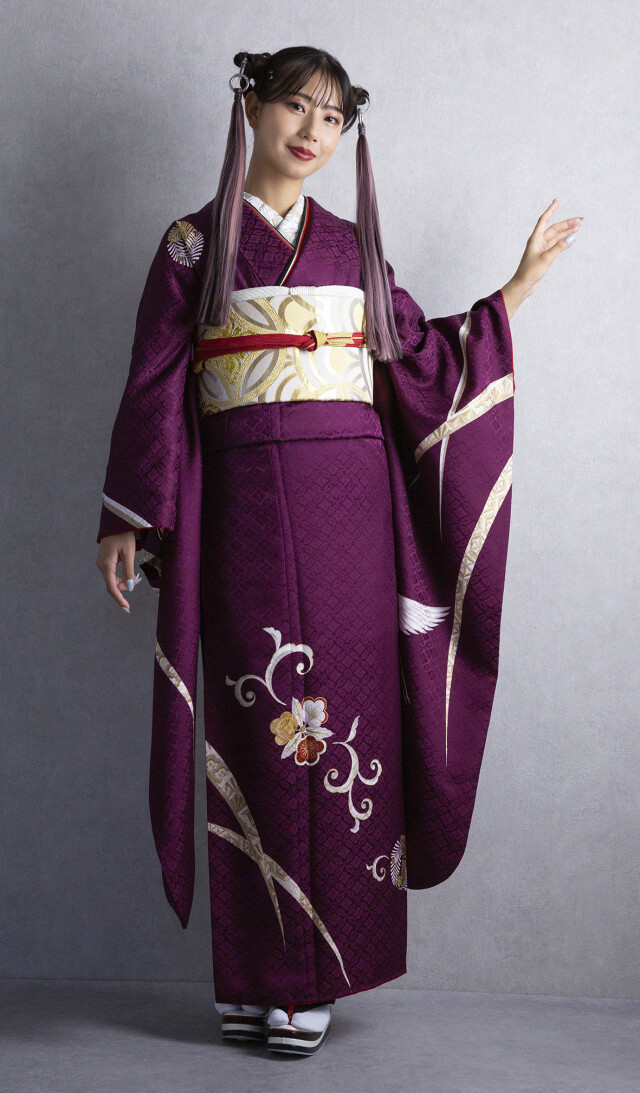 セゾンふりそで館の振袖 /紫色/白色/古典/梅柄/ 03721紫梅鶴