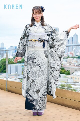 振袖ふるーれ 多摩センター本店の振袖 /白色/黒色/レトロ/椿柄/ IG-511