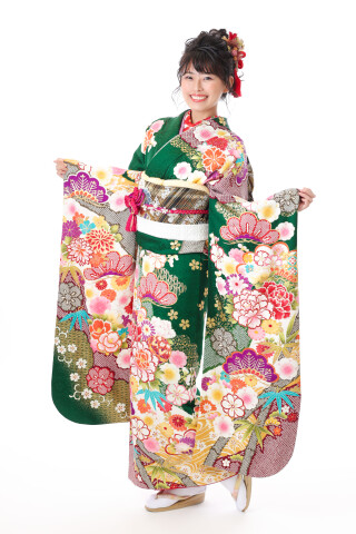 緑地　花柄_振袖_61127