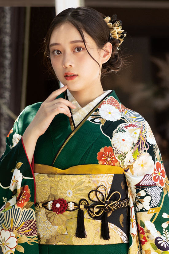 三ツ星 大垣本店の振袖 /緑色/古典/花柄/ かりん | My振袖