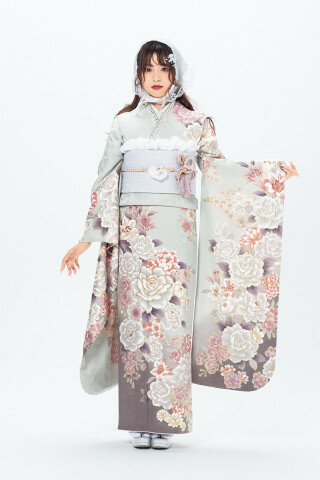 こころの振袖 /黄色/黒色/エレガント/花柄/ からし×モノトーン | My振袖