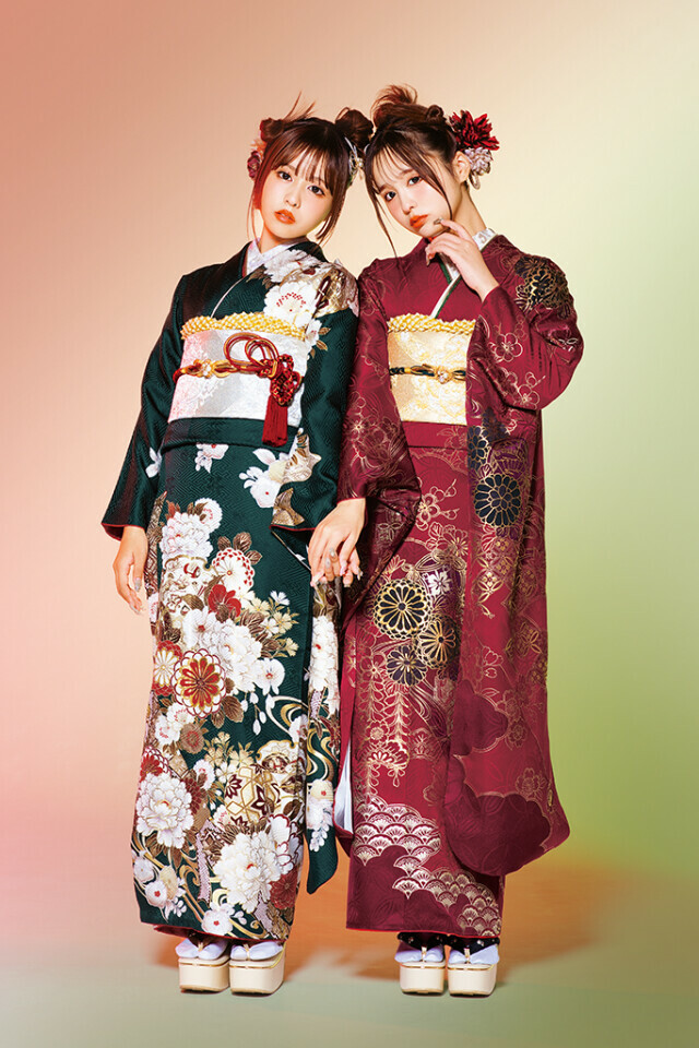 一蔵＆オンディーヌ水戸店の振袖 /緑色/白色/古典/牡丹柄/ OE-1547