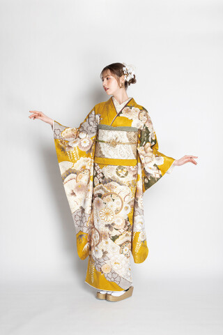 美品 正絹 イエロー　総絞り花柄振袖 成人式　振袖　振り袖　黄色　きもの美樂 美品 正絹 イエロー 総絞り花柄振袖 成人式 振袖 振り袖 黄色 きもの美