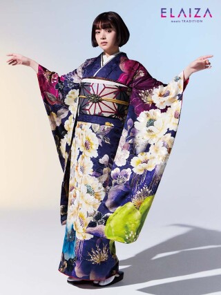 四季の花々 ダークパープル振袖 身丈162 水色四季花[FS0881] | 成人式振袖レンタル京都さがの館