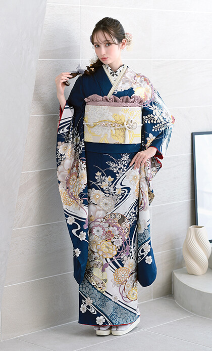 振袖専門店 徳島ゆうび苑の振袖 /青色/白色/古典/花柄/ 振袖 R2501