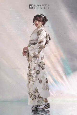 夢楽染かずの明石店の振袖 /茶色/シルバー色/クール/無地柄/ 【MK-1604