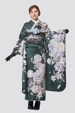 【MK-1717】奥行きのある緑に花々が際立つモードスタイル_振袖_23580