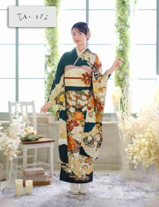 【ひいな】深緑に絢爛な花々が咲き誇るシックな振袖_振袖_87031