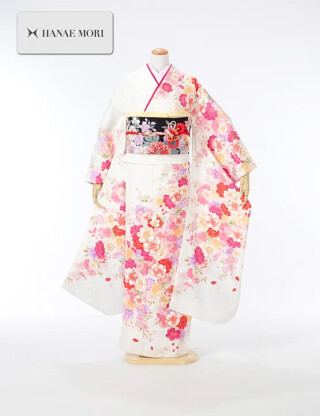 【HANAE MORI】清らかな白地に華やかなピンクの和花が咲き溢れる振袖_振袖_38258