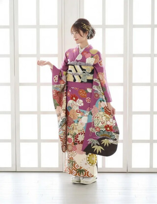 優美な葡萄色地に金彩の毬と四季の花々が華やかに咲き誇る振袖_振袖_87060