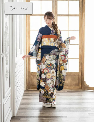 【ひいな】洗練された紺地に絢爛豪華な束ね熨斗と百花が舞う逸品振袖_振袖_33824