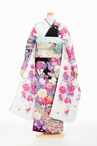 黒×白×花の着物_振袖_87082