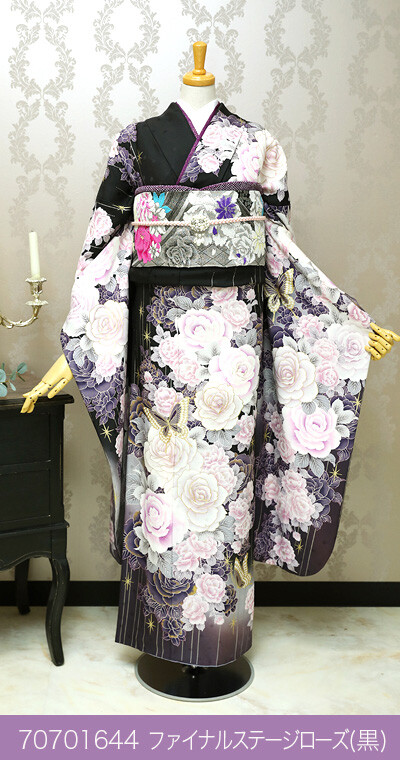 TWOエンジェル 大田原店の振袖 /黒色/白色/グラマラス/バラ柄