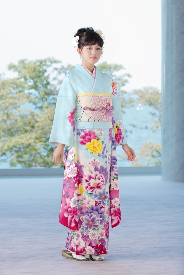 きもの渡久の振袖 /水色/ピンク色/キュート/花柄/ 8010-00037 | My振袖