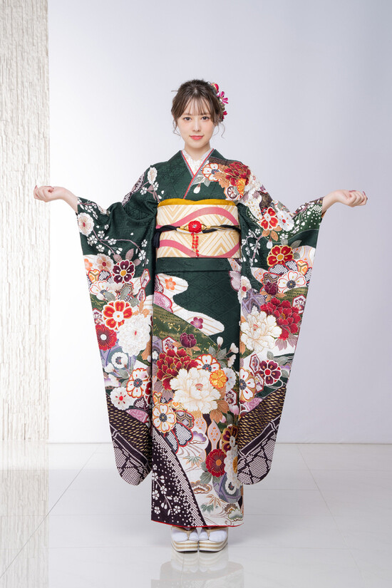 きもの帯たまき 和歌山振袖館の振袖 /緑色/古典/花柄/ FL-C308 | My振袖